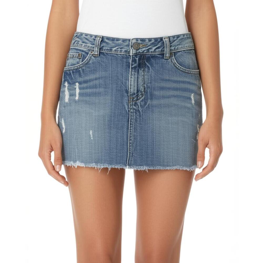 NEW Abercrombie & Fitch Blue Denim Distressed Cotton Mini Jean Skirt Size 10